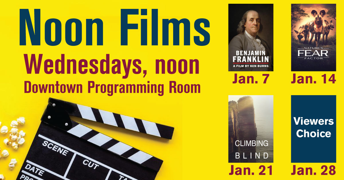 Noon films schedule featuring four movie titles and dates