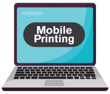 Laptop screen displaying "Mobile Printing" in bold text