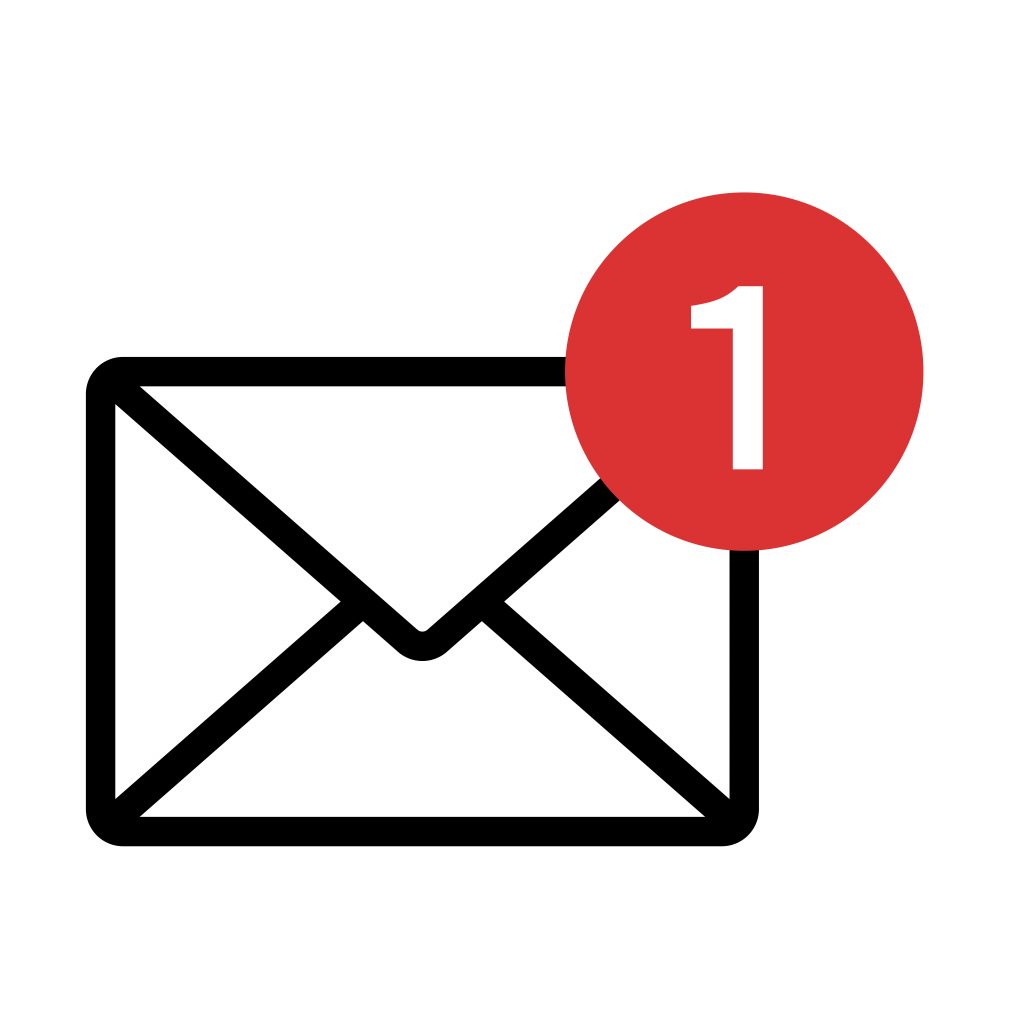 Email icon with a notification indicating one new message