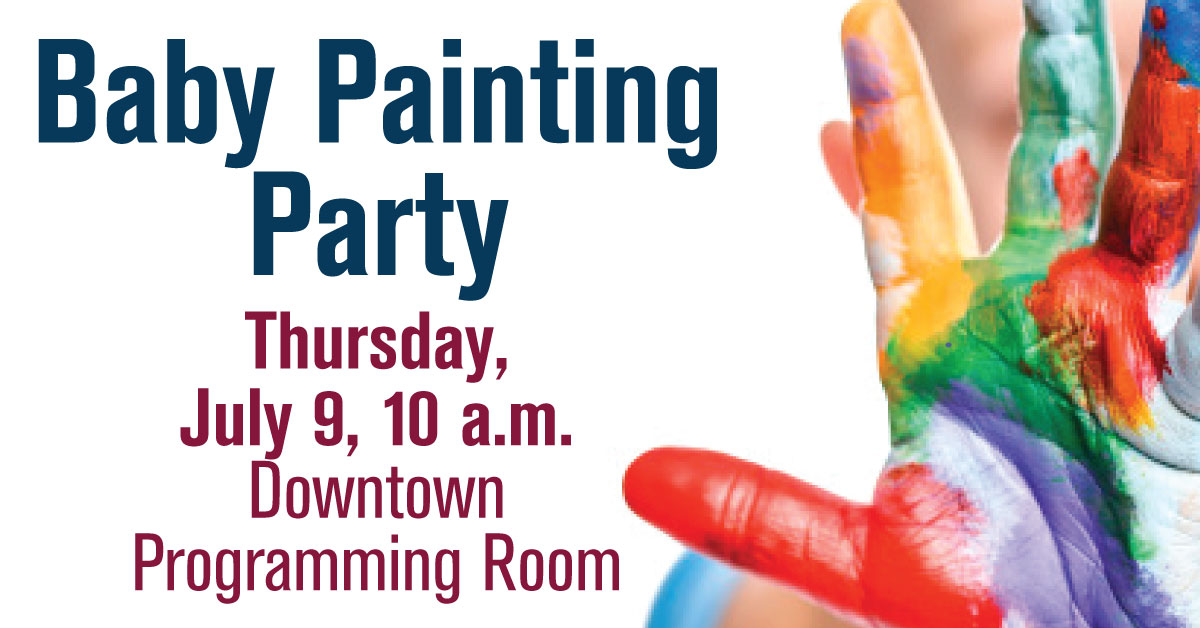 Colorful handprint with event details for a baby painting party